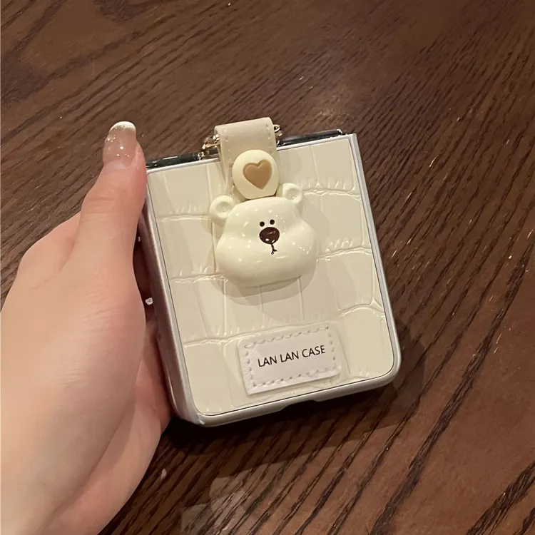 适用华为pocket2手机壳新款novaFlip鳄鱼纹小熊指环扣小米MIXFlip