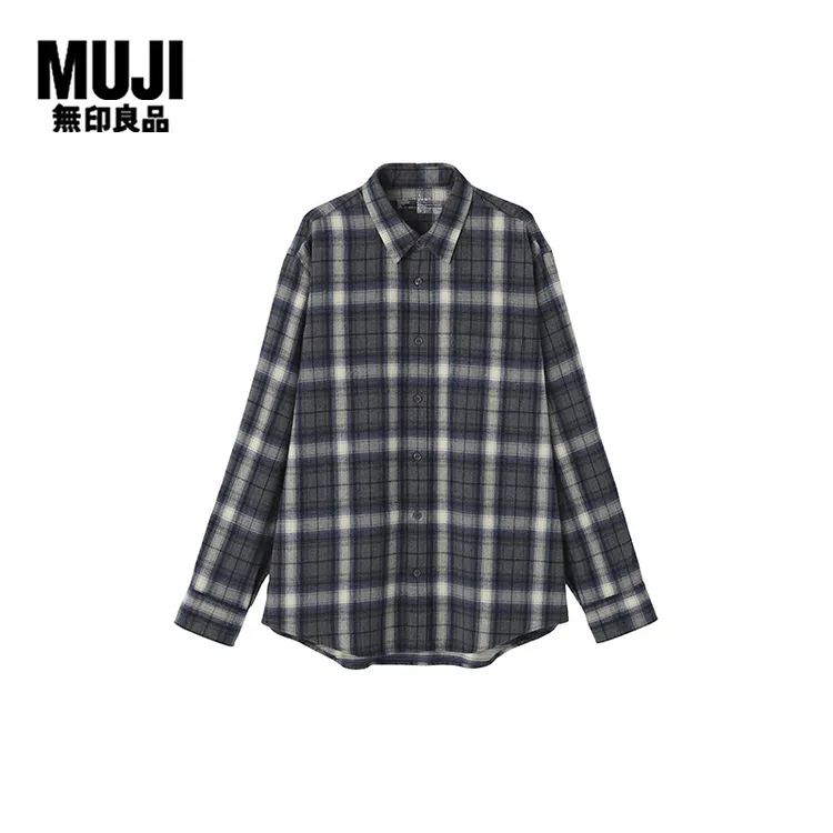 无印良品 MUJI 男式 法兰绒 长袖衬衫男士衬衣秋季空调衫男装纯棉