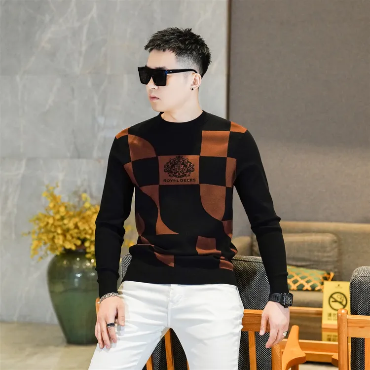 男士圆领格子针织衫毛衣长袖潮牌2025秋冬新款高端休闲25RD68157