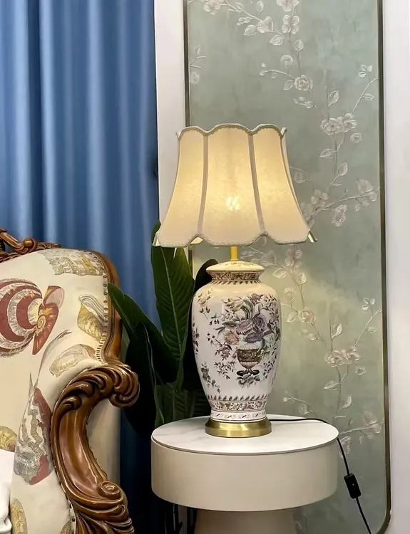 美式台灯全铜客厅陶瓷台灯轻奢高档中式床头灯结婚卧室床头复古