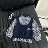 【阿湫】【现货】阿卷春夏装儿童格纹衬衫外搭两件套装组合MPG5704