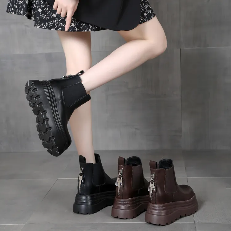 马丁靴女烟管靴厚底秋冬季加绒加厚百搭时尚简约秀气保暖棉鞋靴女