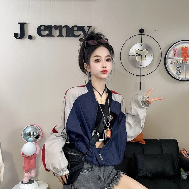 欧货撞色拼接薄款防晒拼色夏2025新款时尚小众炸街高级感女装