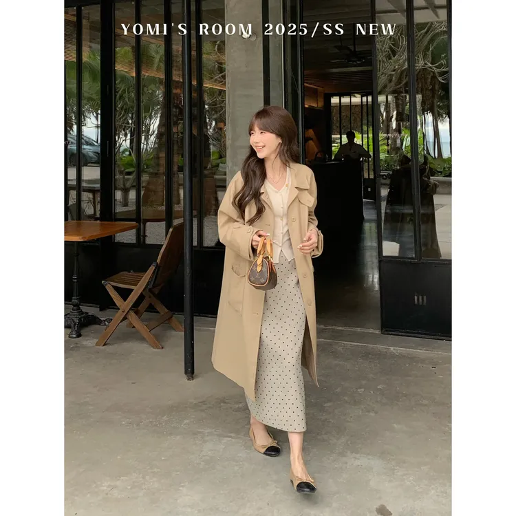 YOMI小个子定制【米兰游记】休闲立领风衣外套修身女春季新款