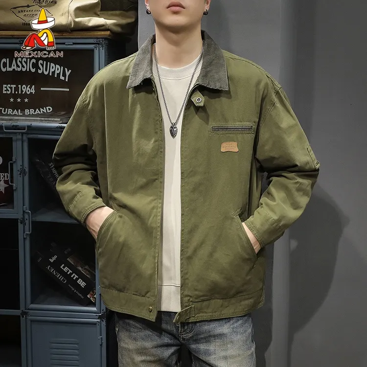 Mexican/稻草人秋季美式复古工装夹克男宽松潮牌上衣休闲翻领外套