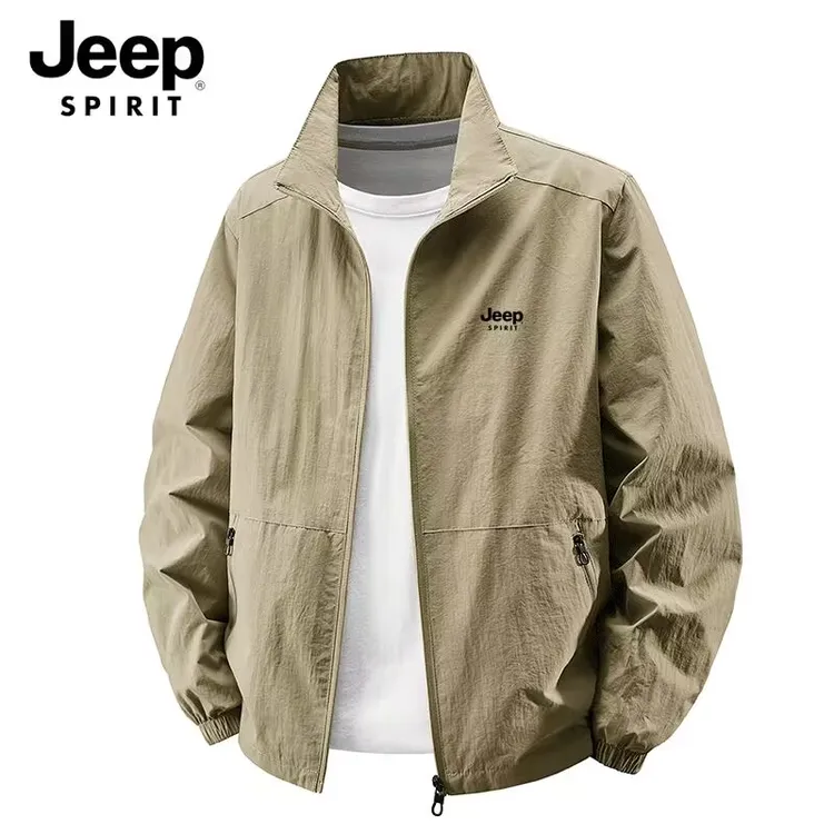 JEEPSPIRIT吉普夹克外套春秋季休闲大码宽松男立领户外薄款冲锋衣