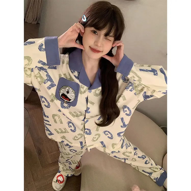 日系卡通风睡衣女款春秋季爆款长袖长裤学生休闲家居服可外穿套装