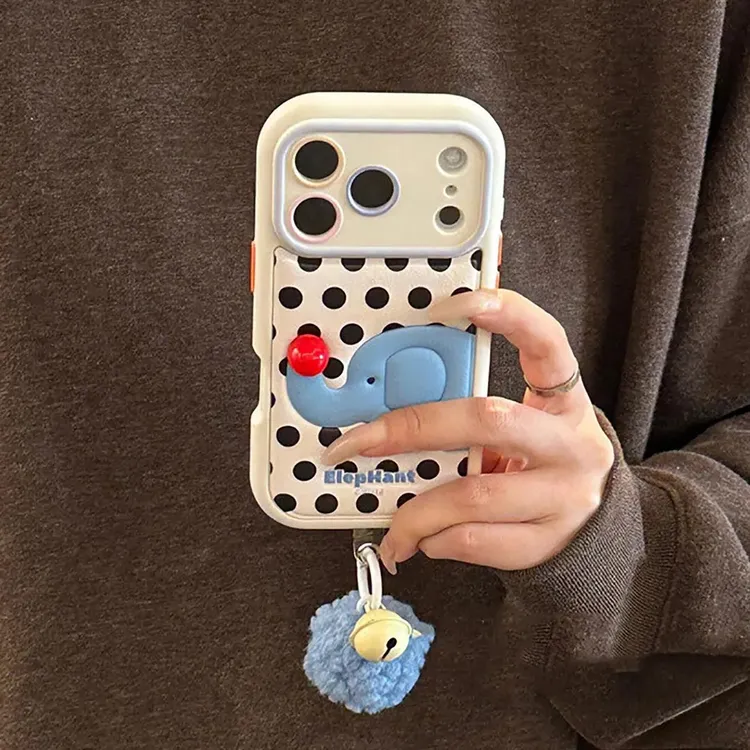 皮质立体红鼻子大象苹果手机壳卡通可爱防摔全包