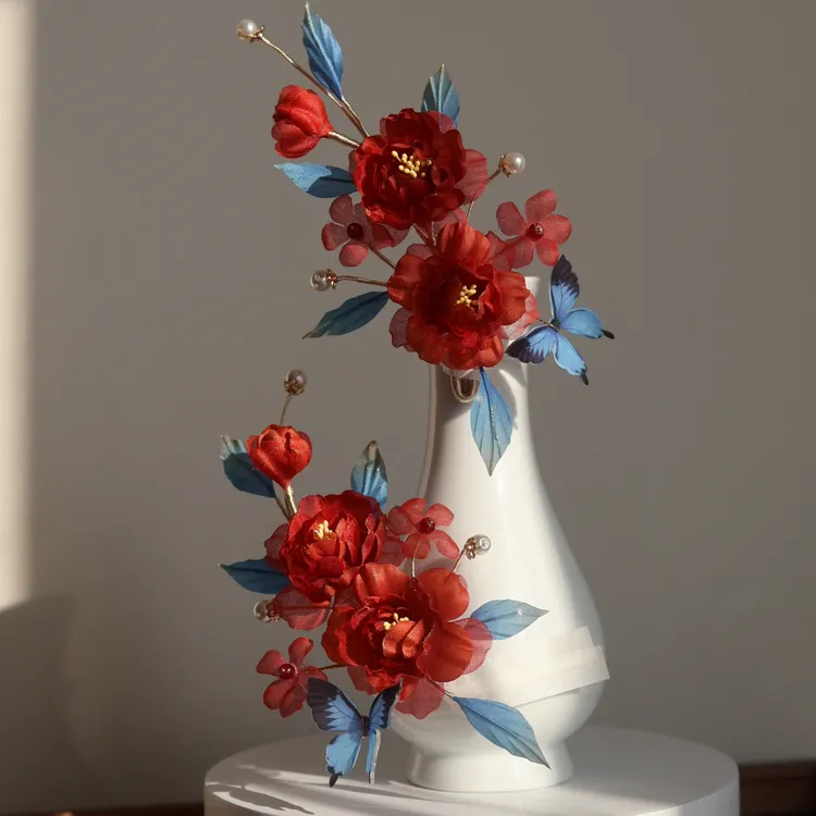 原创 醉花荫 真丝烫花发饰汉服配饰古风发饰