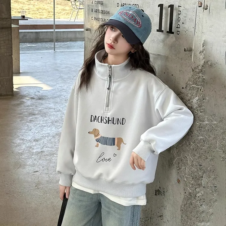 儿童装女童开春半开衫卫衣2025新款春秋款中大童女孩初中生上衣潮