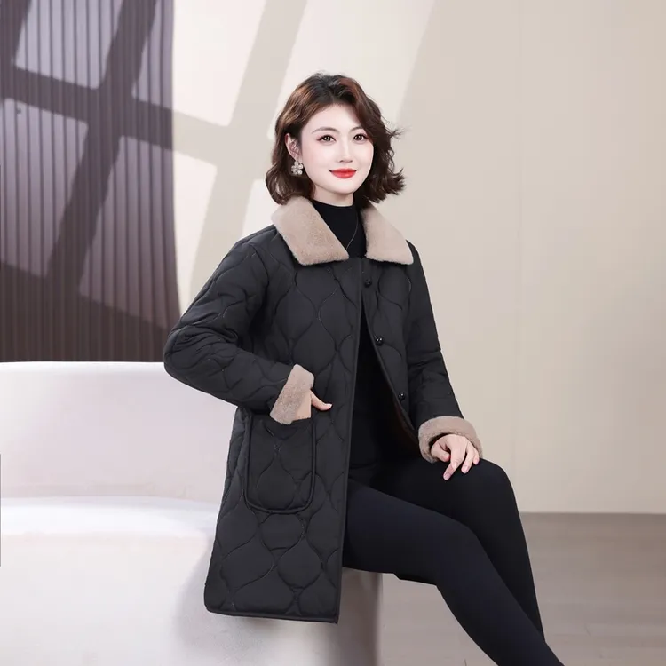 加厚款保暖女中长款棉服棉衣时尚韩版气质显瘦洋气冬季加绒外套72