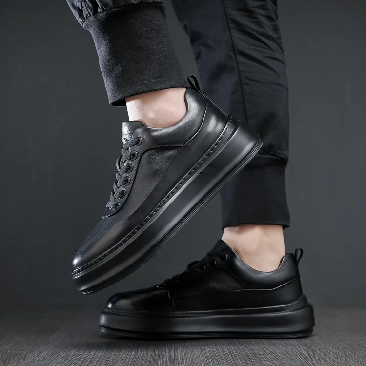 6061-2男士休闲男皮鞋黑色潮鞋防滑防水百搭时尚透气秋季