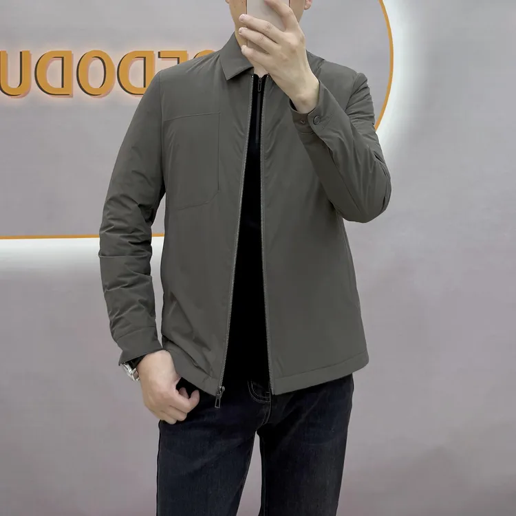 58662甄选白鹅绒羽绒服简约纯色男士羽绒轻便保暖翻领行政版商务