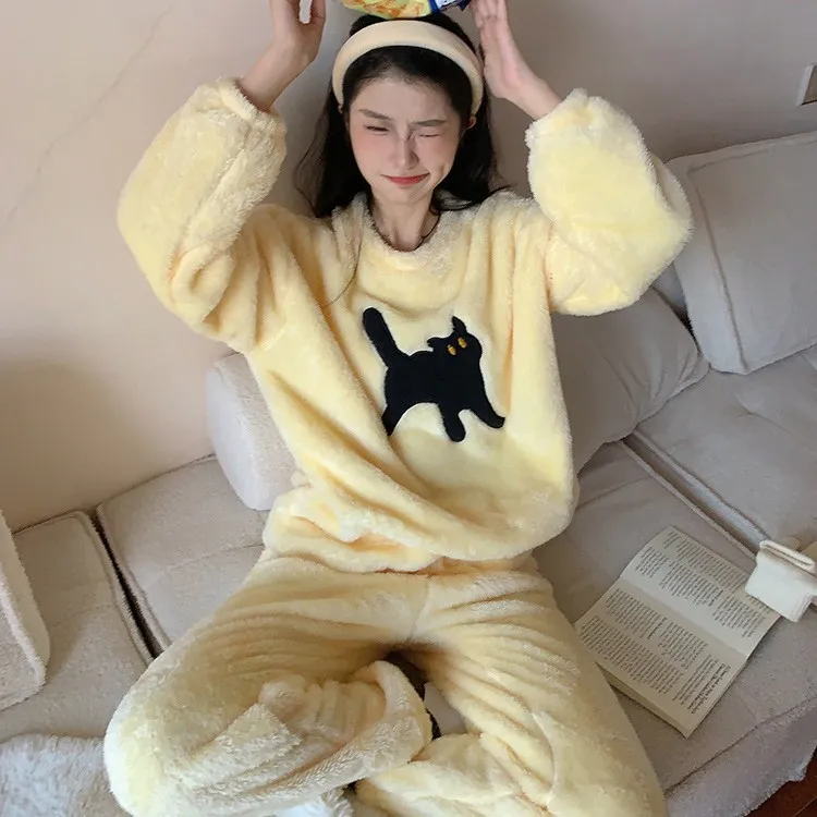 冬季新款2024网红ins风睡衣女珊瑚绒加厚保暖甜美学生家居服套装