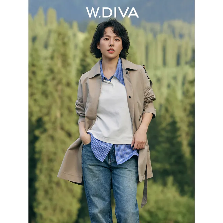 W.Diva【晨翼】收腰落肩单排扣翻领风衣老钱风松弛感女装53C202701