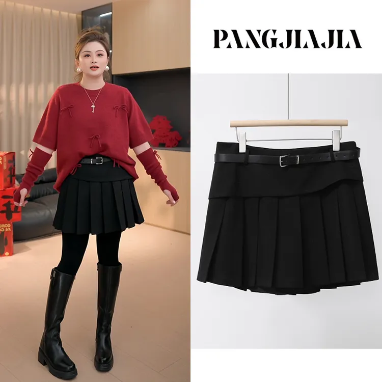 【胖佳佳】可可裙 高品质毛呢半身裙冬季显瘦百褶短裙H625G18498