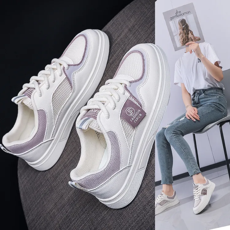 皮面/网面小白鞋女2025夏季新款爆款百搭透气运动平底学生薄板鞋
