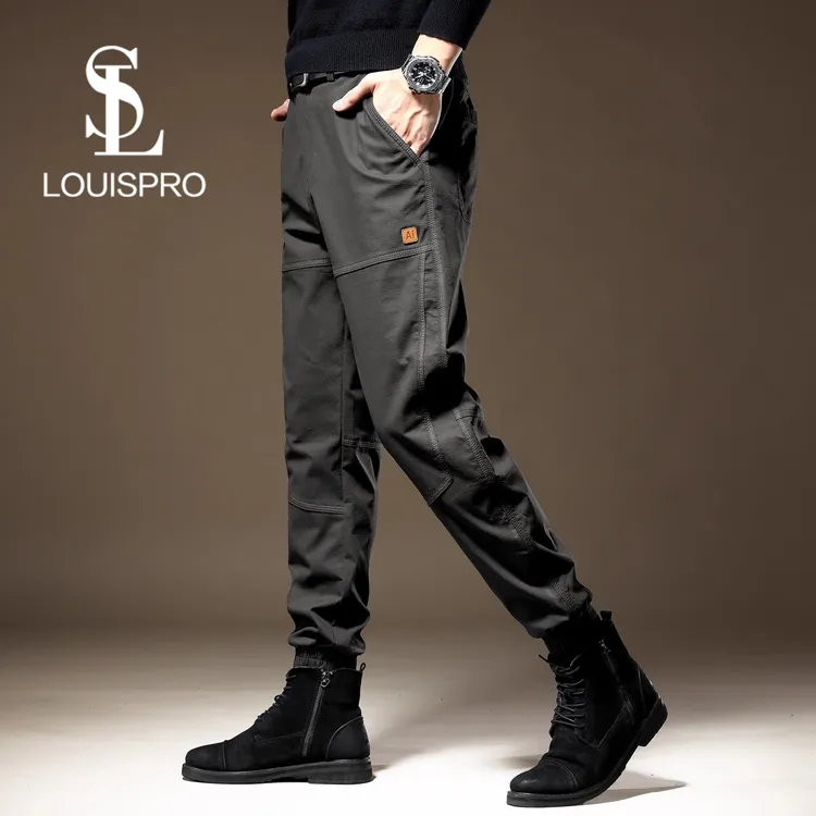 Louispro高端美式复古工装裤子男士潮牌长裤新款深灰休闲哈伦裤男
