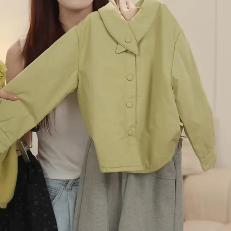 【阿湫】秋冬装女童韩版时尚纯色百搭休闲保暖翻领外套棉服SJ6544
