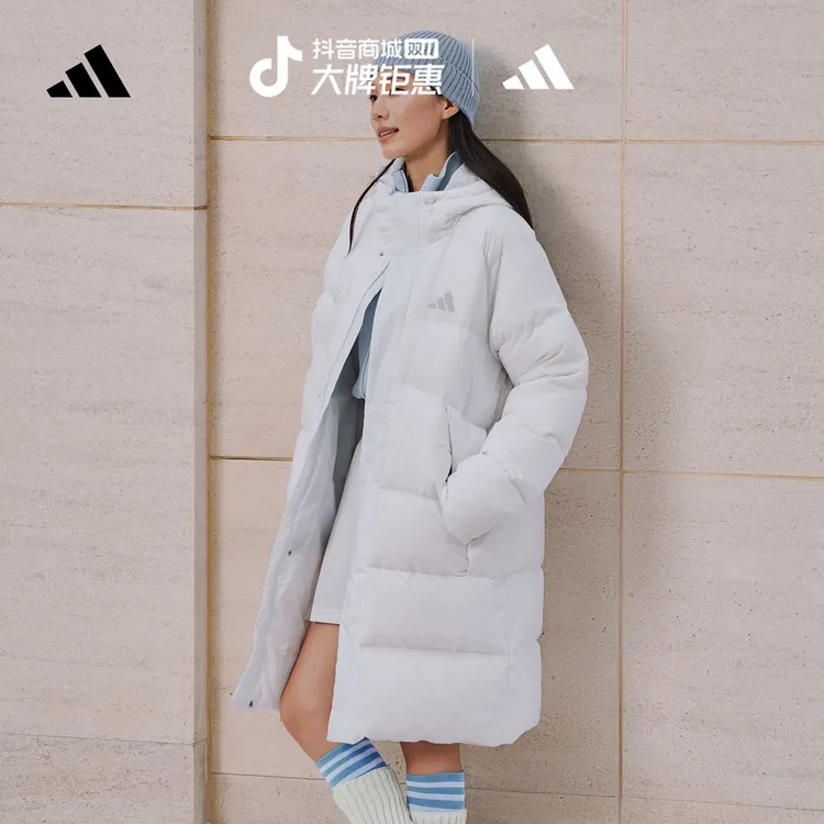 阿迪达斯官方男女款拒水/暖「芯」科技/保暖长款连帽羽绒服KQ5515