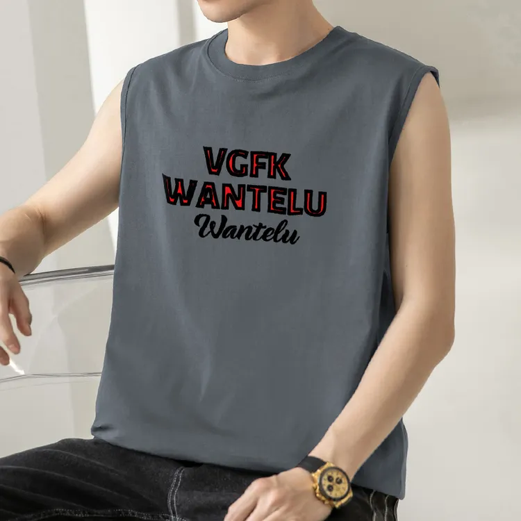 2025新款纯棉背心男潮夏季健身运动坎肩篮球字母印花全棉无袖t恤