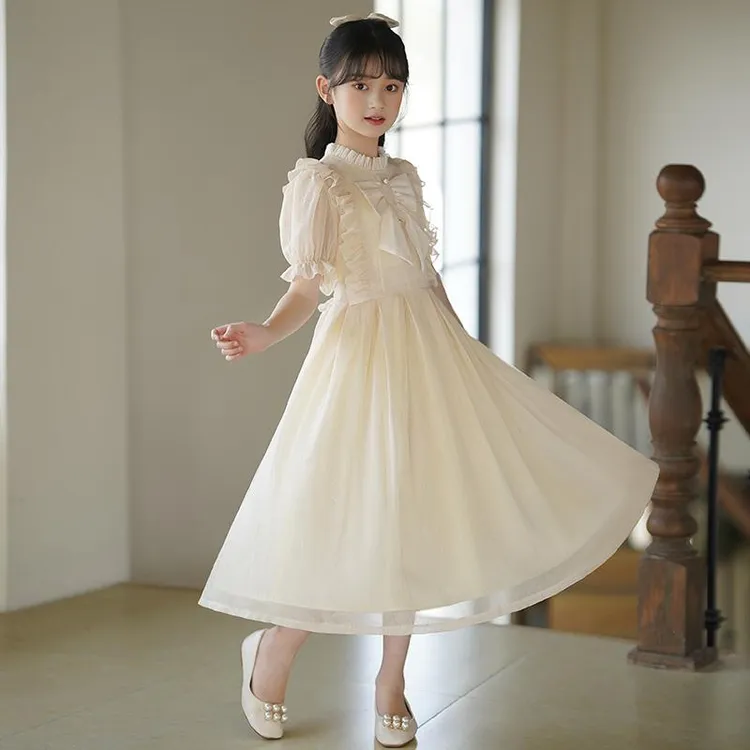 拉夏贝尔女童连衣裙夏季2025款儿童洋气雪纺长裙小女孩长款公主裙