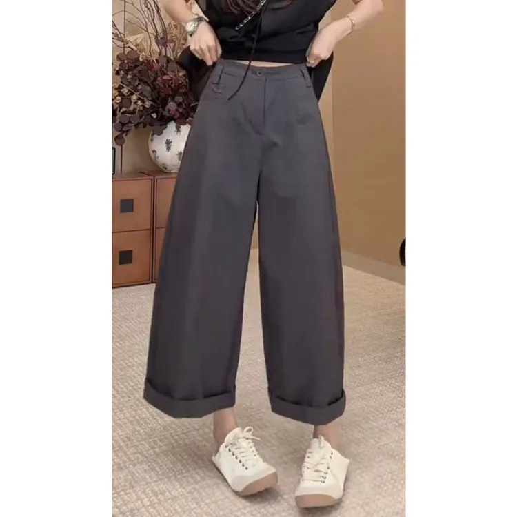 艾塔莉直筒裤透气薄款夏季高腰休闲裤风向裤复古时尚长裤设计感女
