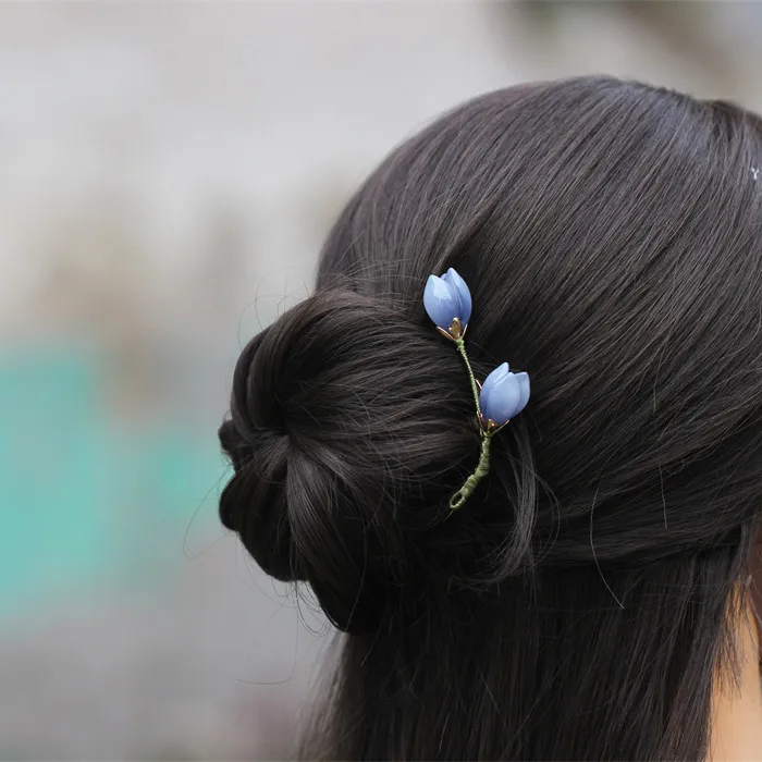 4齿发梳花朵插梳发簪日常古装汉服配饰头饰旗袍盘发钗发饰u型发簪