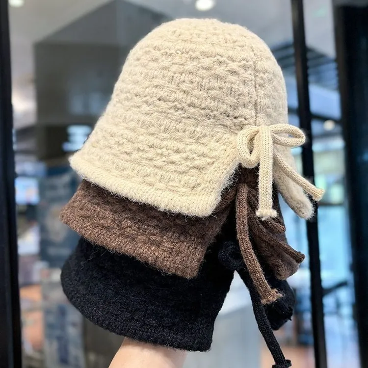 开叉显脸镂空针织渔夫帽帽子新款秋冬季保暖护耳甜美水桶帽潮