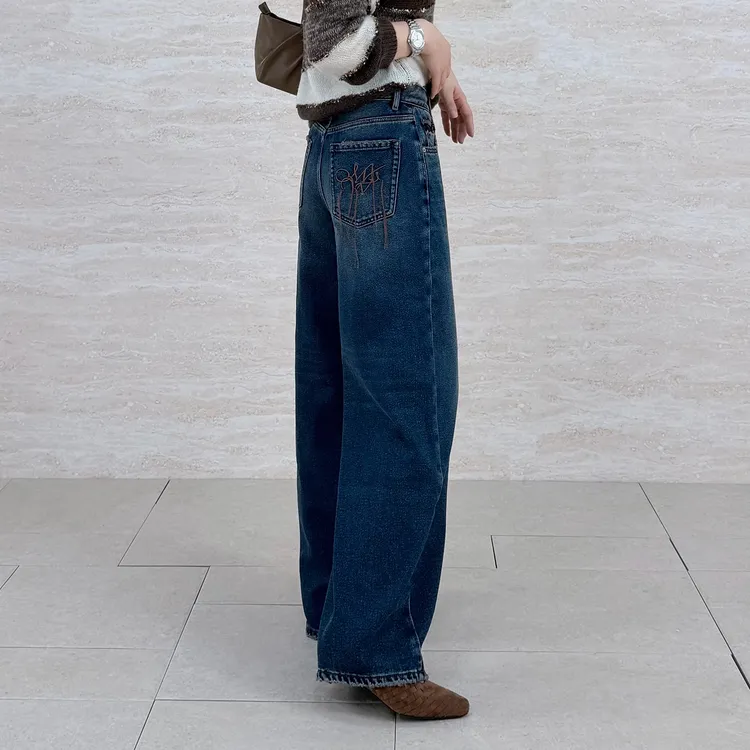 蓝标复古流苏】软厚磨毛宽松阔腿裤花匣子牛仔裤官方旗舰店87597