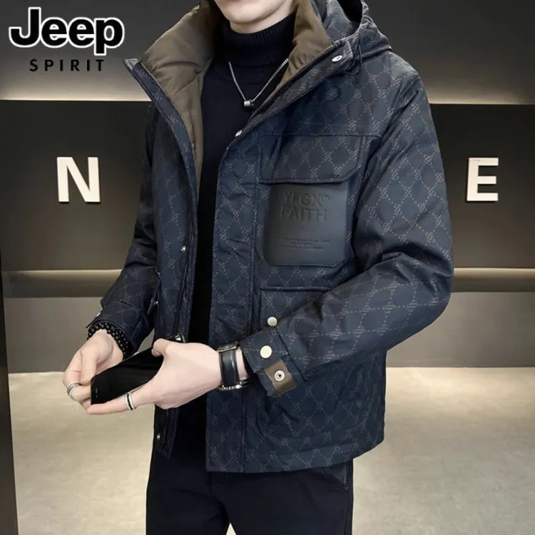 JEEP吉普2025年冬季新款潮牌格子羽绒服男士宽松休闲保暖工装外套