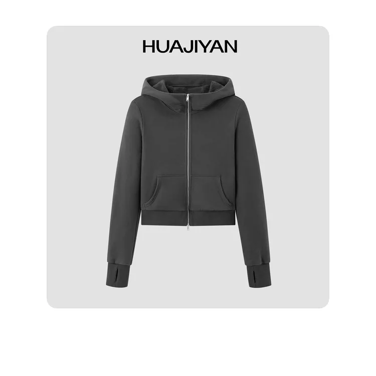 华吉言/HUAJIYAN【港岛】100棉休闲短款连帽上衣外套