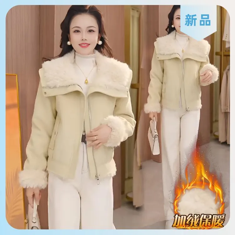 高级感毛毛皮毛一体大翻领加厚保暖减龄外套女2025秋冬季新品上衣