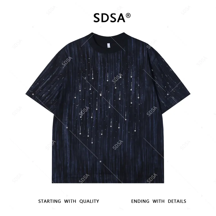 夏季高级感新款男士美式扎染烫钻珠子设计短袖T恤高街百搭上衣
