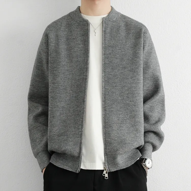 侨迪蒙拉男士新款秋冬季拉链针织开衫时尚纯色线衣外套品质潮毛衣
