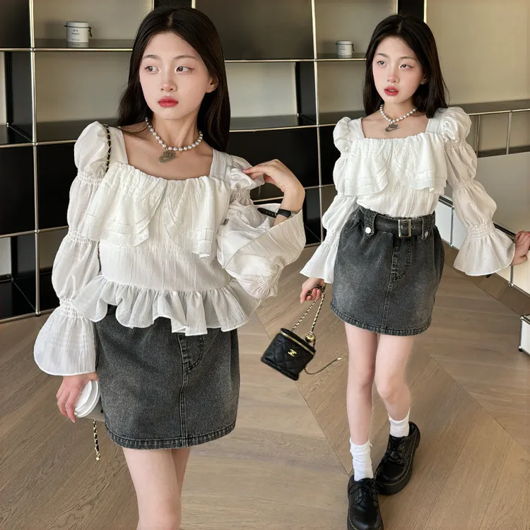 女童夏装套装新款夏季洋气童装儿童牛仔短裤炸街两件新款