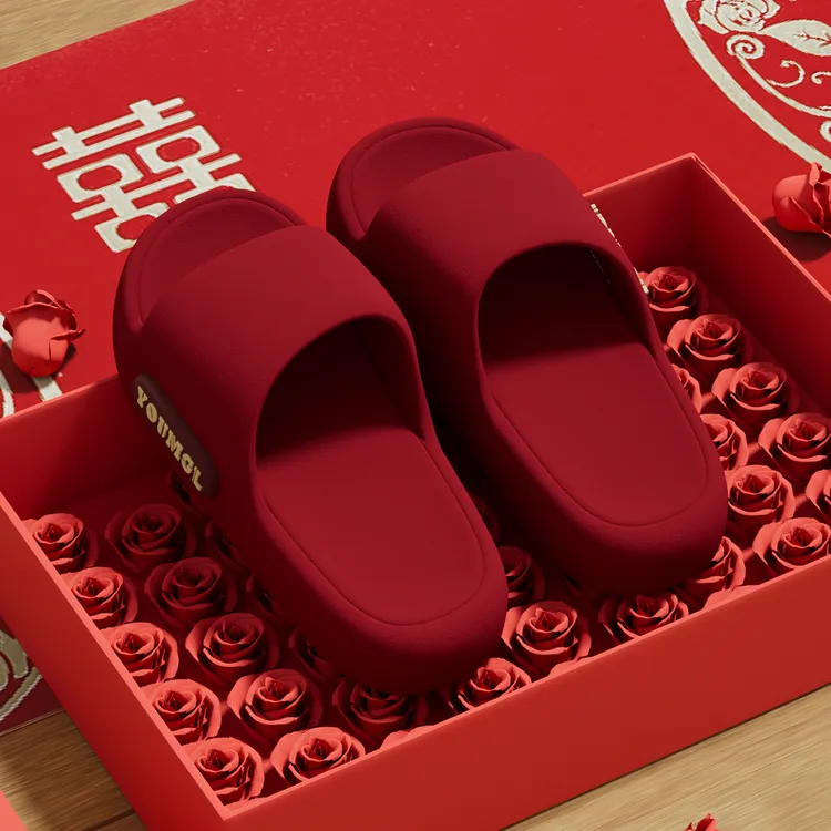 洁丽雅国庆结婚喜庆红色凉拖鞋2026新款男女新婚新郎新娘陪嫁用品