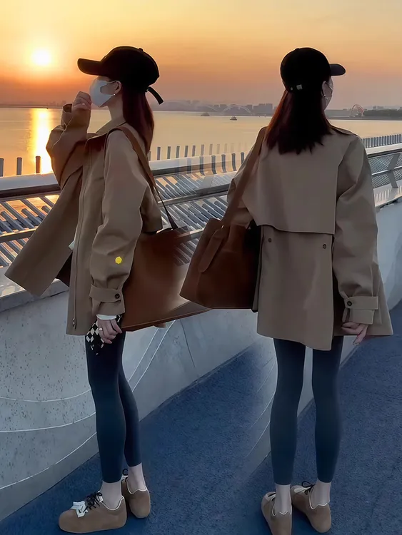 卡其色休闲气质风衣外套女中长款上衣春秋韩版宽松显瘦小个子大衣