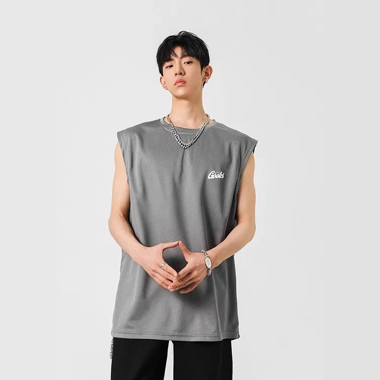 潮流外穿宽松大码薄款运动背心男士夏季冰丝男士夏季冰丝无袖t恤