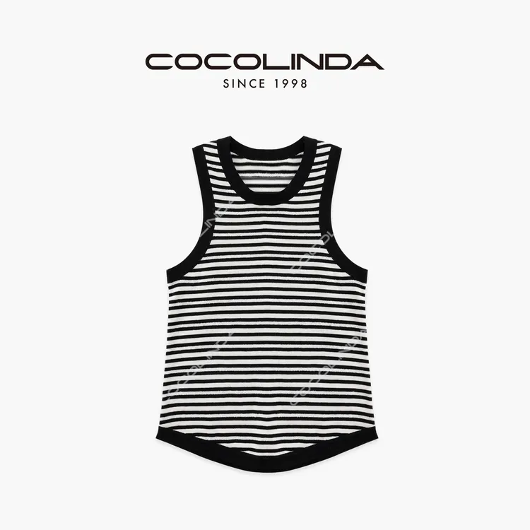 COCOLINDA | 棉质14针圈圈纱超柔棉结合平纹条纹背心S5304