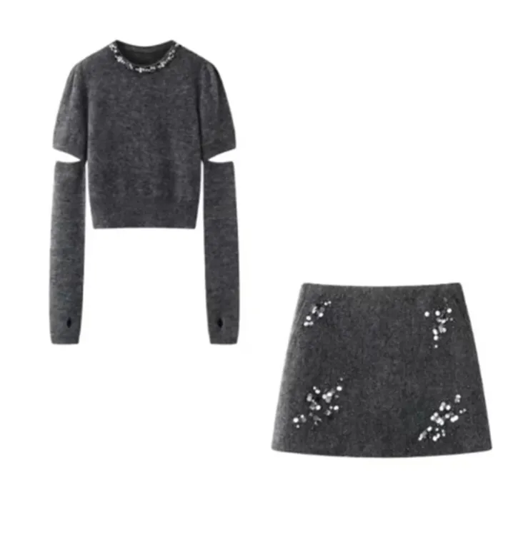 【直播专享】冬款烫钻圆领可拆卸袖套打底针织衫毛衣上衣女4154