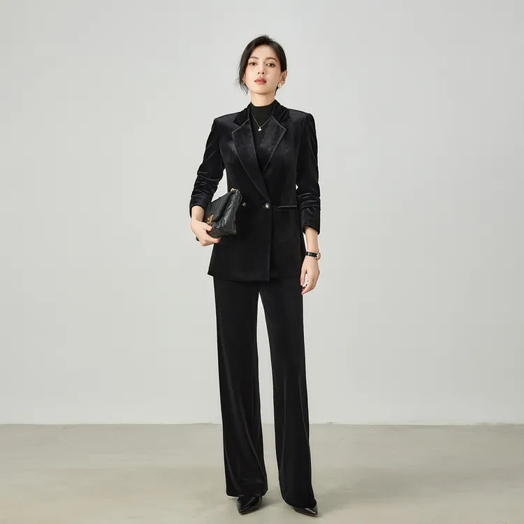 春秋冬新款黑色金丝绒西装外套高级感职业时尚气质轻奢西服套装女