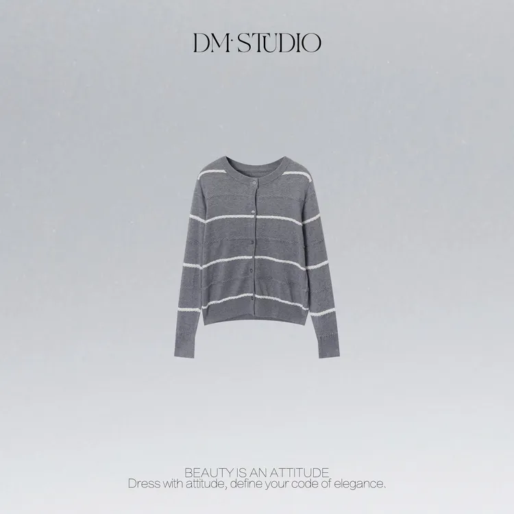 DEDM•STUDIO/极简风百搭气质精致感条纹针织开衫2512ZZS/A691222