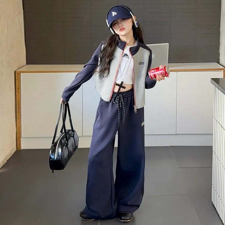 女童春秋套装2025新款洋气秋季中大童女孩儿童时髦拼色卫衣两件套