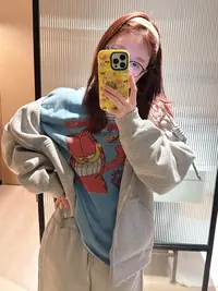 【BORAKOO】早秋款蓝色休闲卡通印花字母T恤