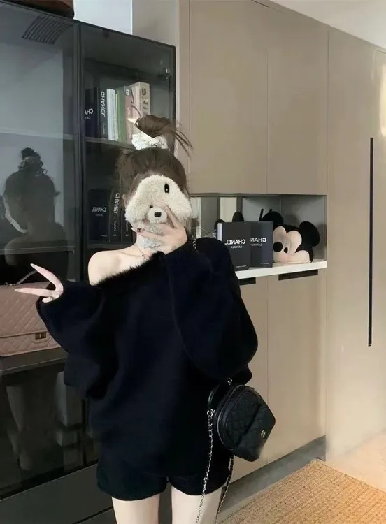 大邱推荐，珍珠膏。连帽慵懒风黑色