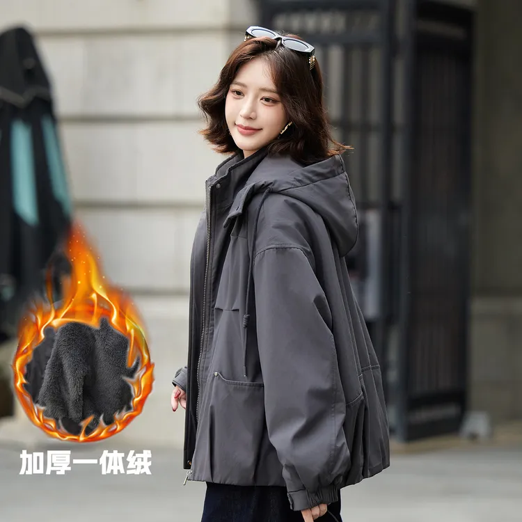 加绒外套女2025冬季新款工装风气质百搭保暖棉衣冲锋衣派克棉服