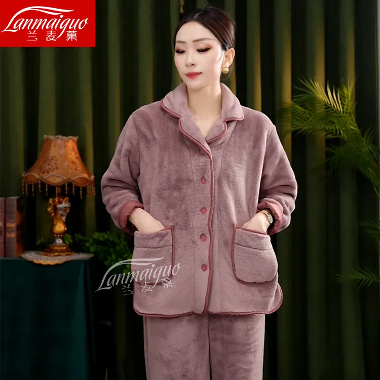 兰麦菓法兰绒睡衣女士套装冬季2025新款加绒加厚保暖家居服可外穿