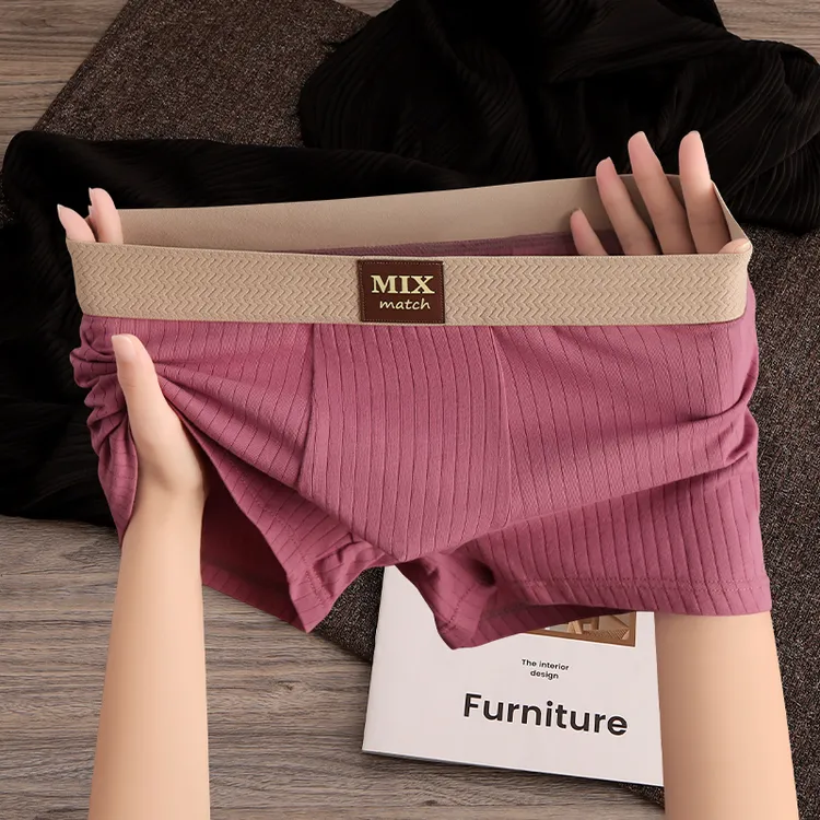 新款时尚条纹男士内裤男生棉质平角裤男式男款青年透气四角短裤衩