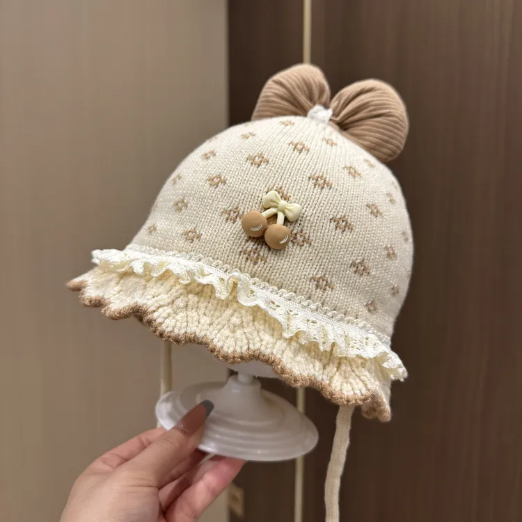 【童话甜心】韩版婴儿帽子女宝宝可爱荷叶边公主帽秋冬季女童毛线帽